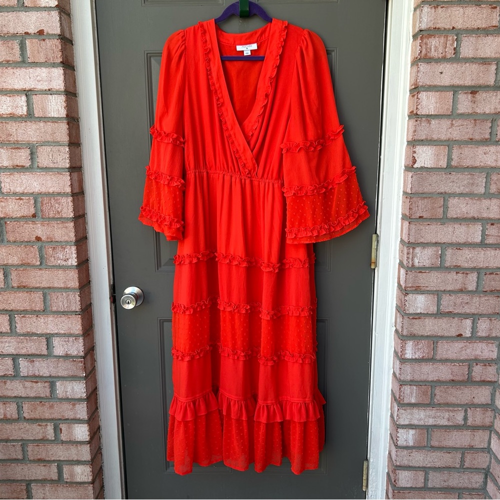Alexie Orange Ruffle Dress - Picture 2 of 10